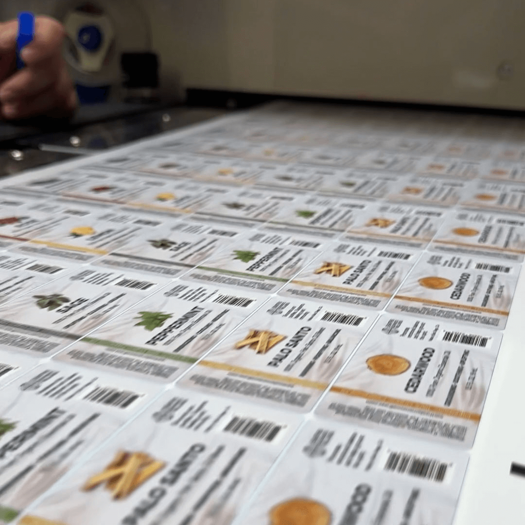 custom labels coming out from printing machine