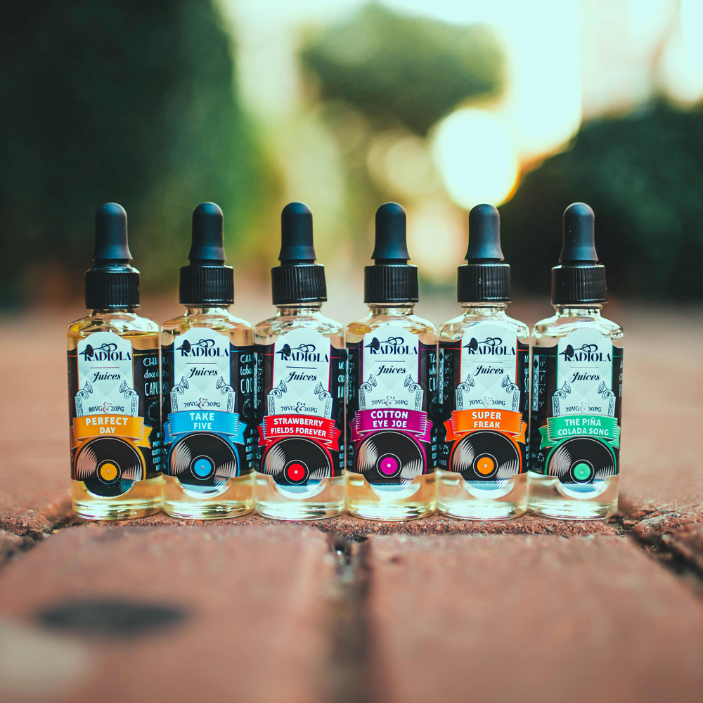 vape bottles with descriptive labels